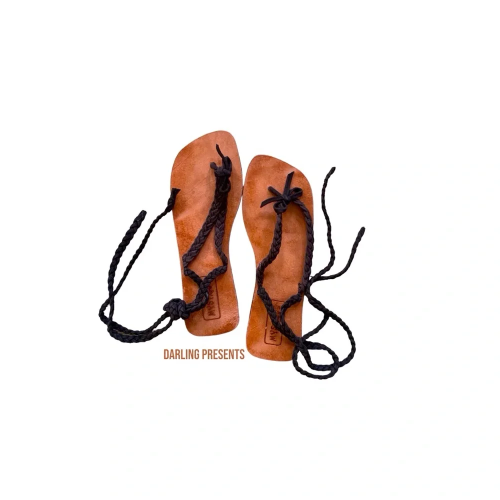 Mystique  Braided Strap Flip Flop Sandals Women Color Brown Size 10